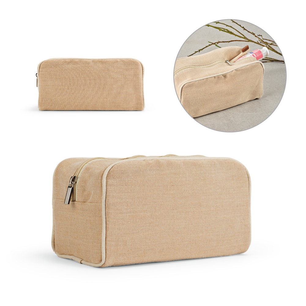 Bolsa de cosméticos de algodão 260 g/m² em juco personalizada com a logo da empresa