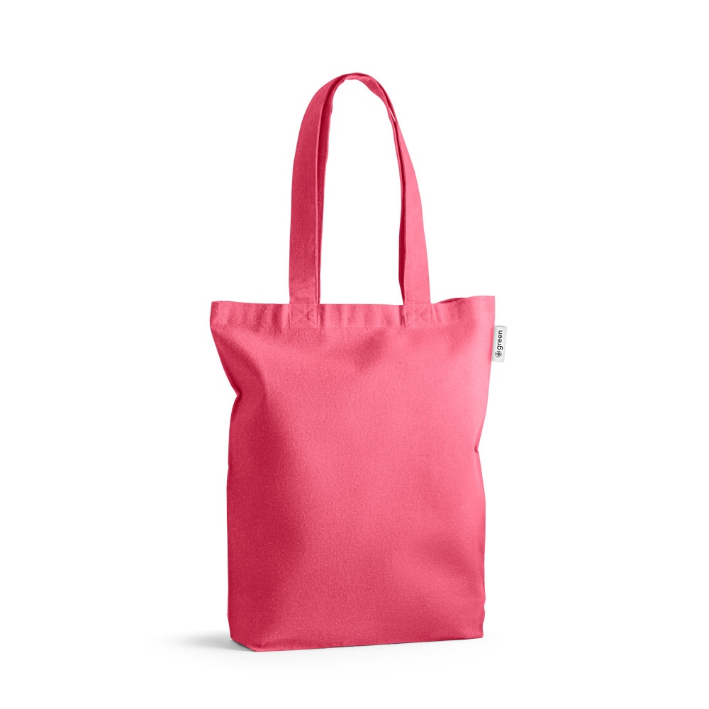 Sacola de algodão com fibras recicladas 220 g/m² colorida personalizada com a logo da empresa, na cor rosa