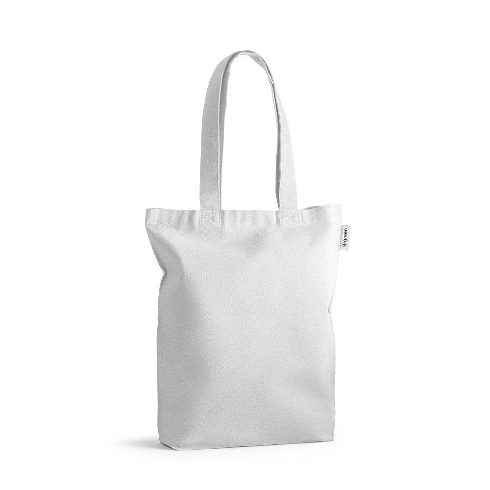 Sacola de algodão com fibras recicladas 220 g/m² colorida personalizada com a logo da empresa, na cor branco