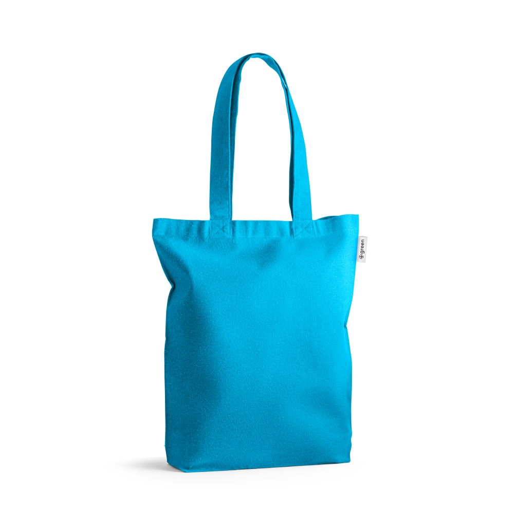 Sacola de algodão com fibras recicladas 220 g/m² colorida personalizada com a logo da empresa, na cor azul claro