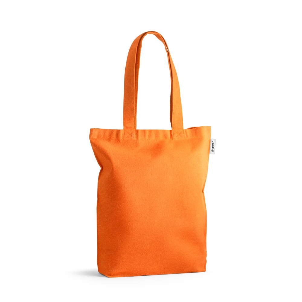 Sacola de algodão com fibras recicladas 220 g/m² colorida personalizada com a logo da empresa, na cor laranja