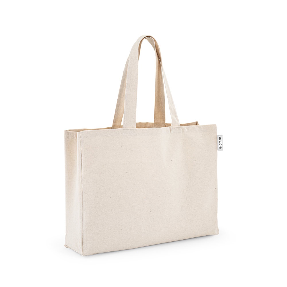 Sacola de algodão com fibras recicladas 220 g/m² (50 x 37 x 12 cm) na cor Natural claro, personalizada com a logo da empresa