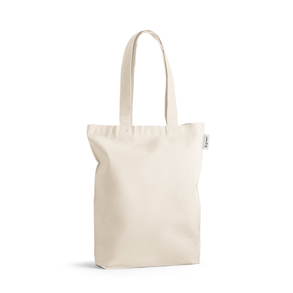 Sacola de algodão com fibras recicladas 220 g/m² natural na cor Natural claro, personalizada com a logo da empresa
