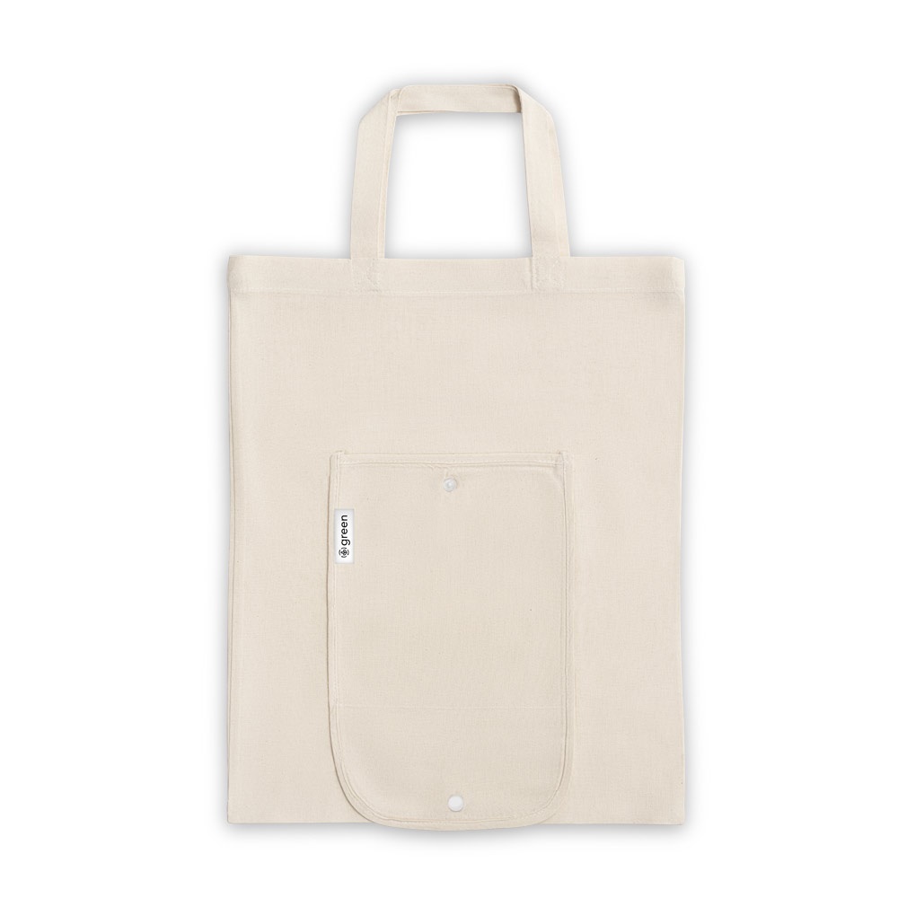 Sacola dobrável de algodão com fibras recicladas 140 g/m² natural na cor Natural claro, personalizada com a logo da empresa