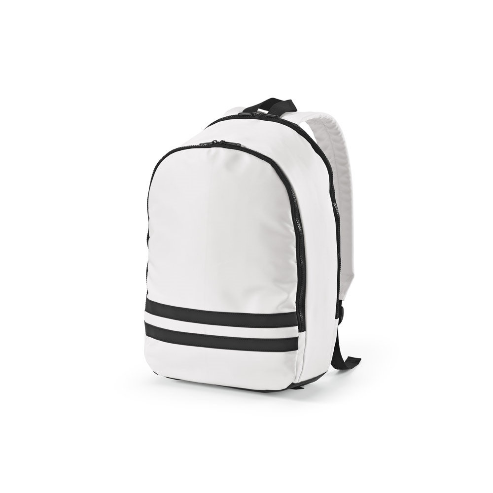 Mochila para notebook (15") em poliéster reciclado 290T (18 litros) personalizada com a logo da empresa, na cor branco