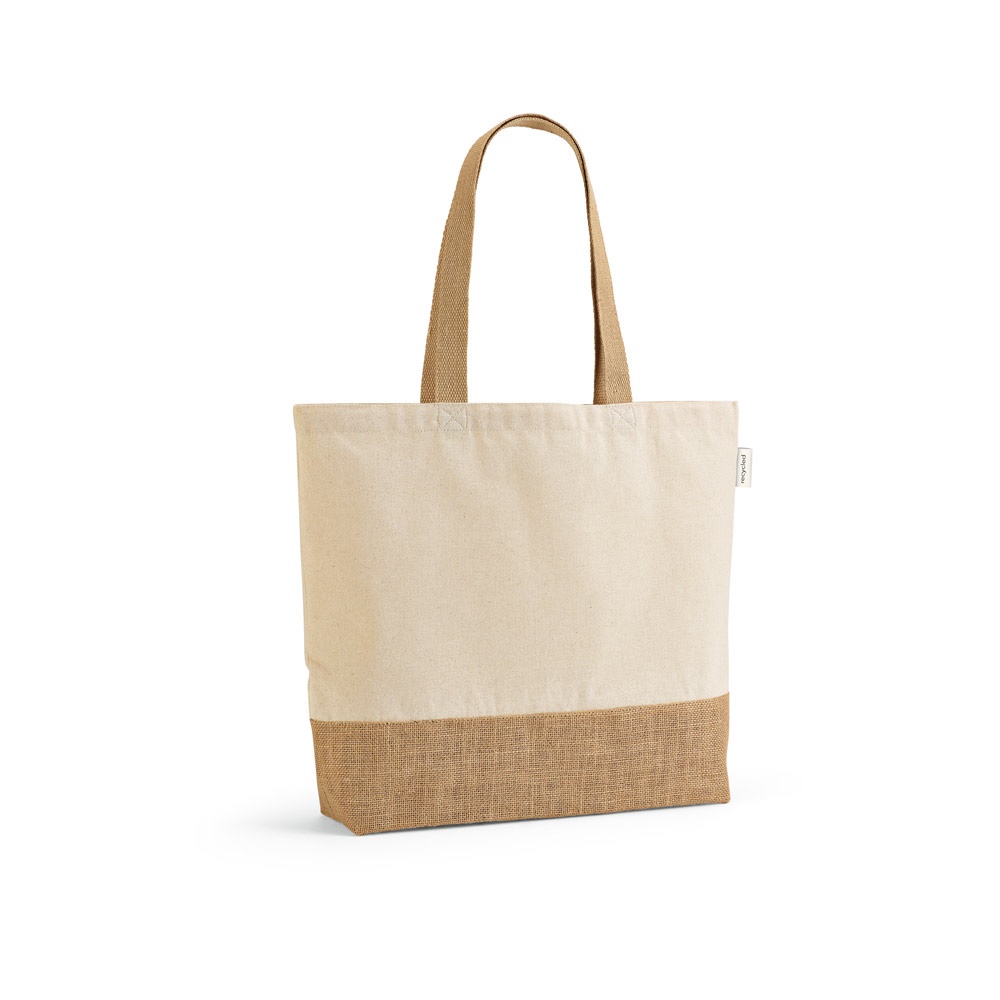 Sacola em algodão reciclado 220 g/m² com base em juta personalizada com a logo da empresa