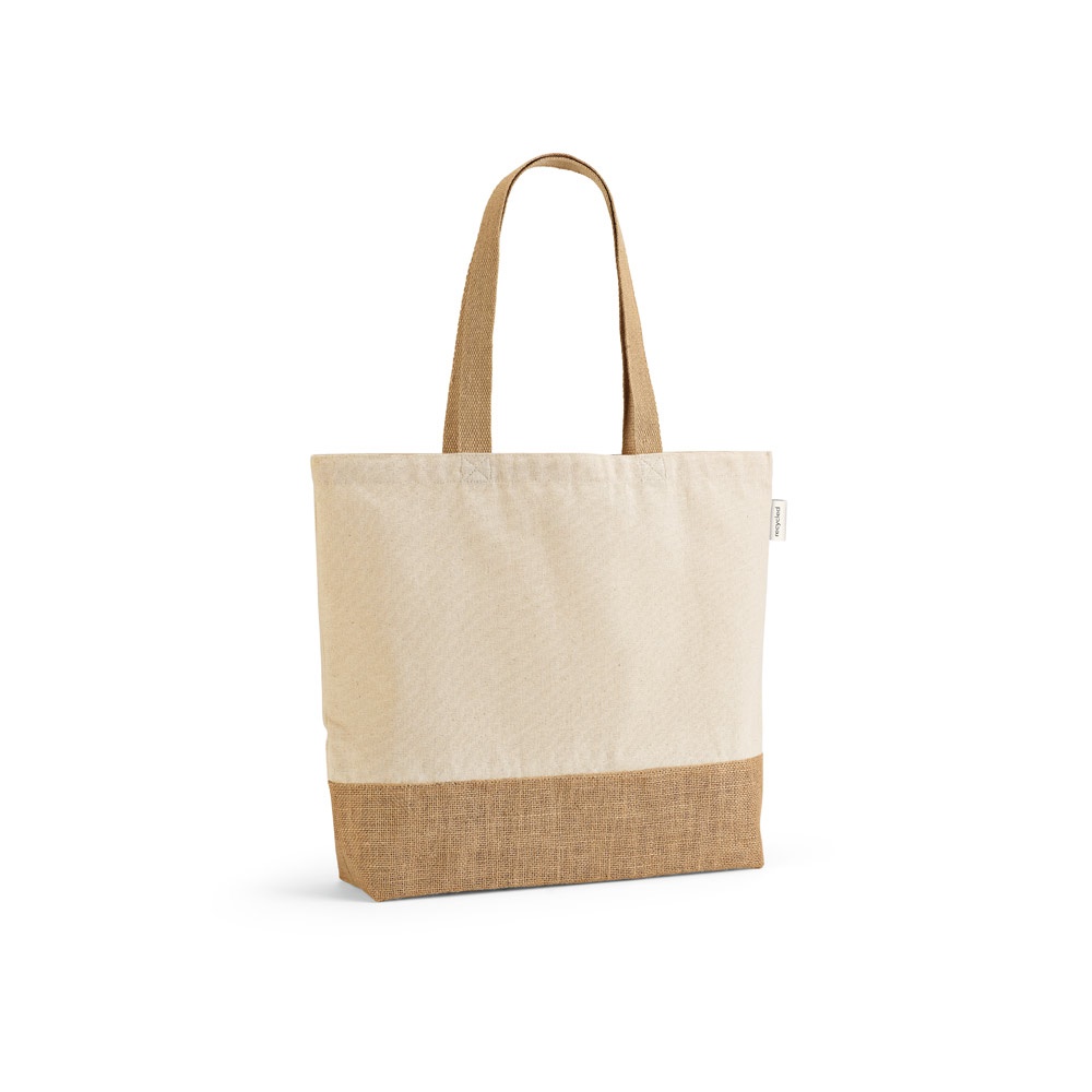 Sacola em algodão reciclado 220 g/m² com base em juta na cor Natural claro, personalizada com a logo da empresa