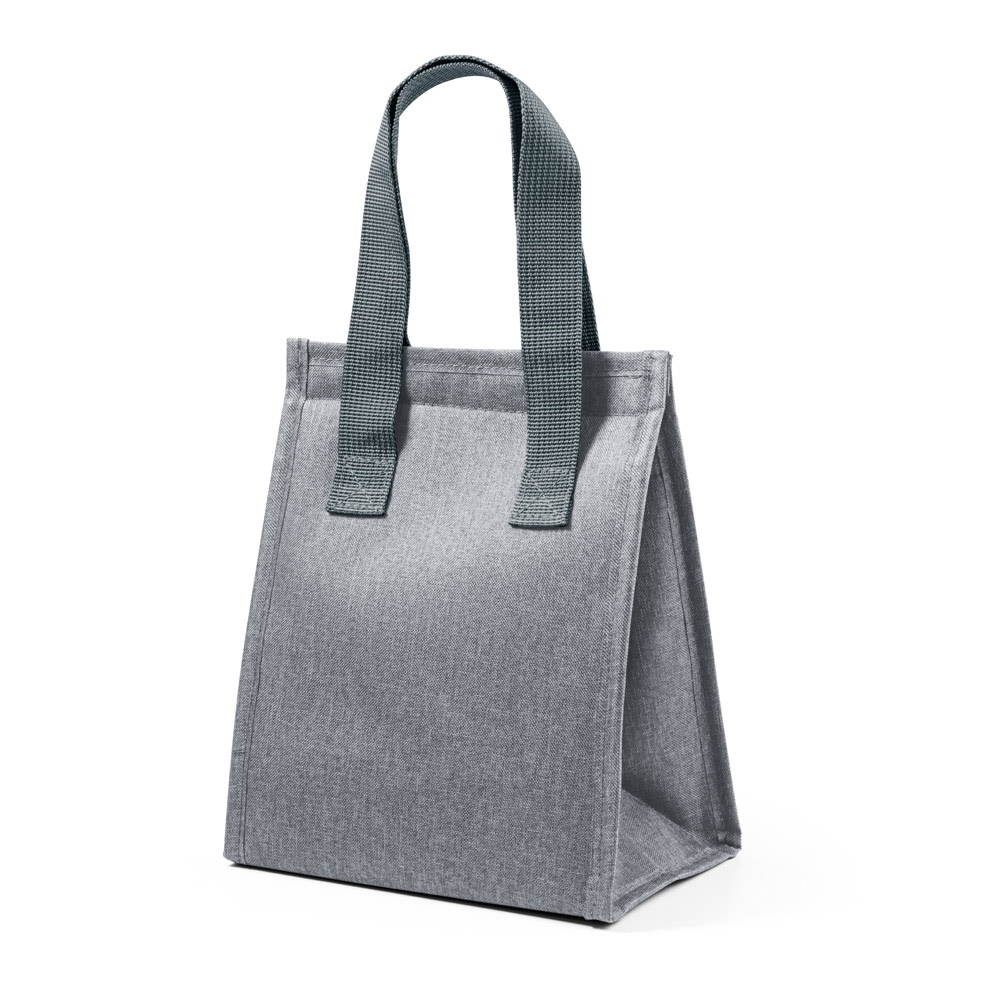 Bolsa térmica em 300D de alta densidade 6 litros na cor Cinza claro, personalizada com a logo da empresa