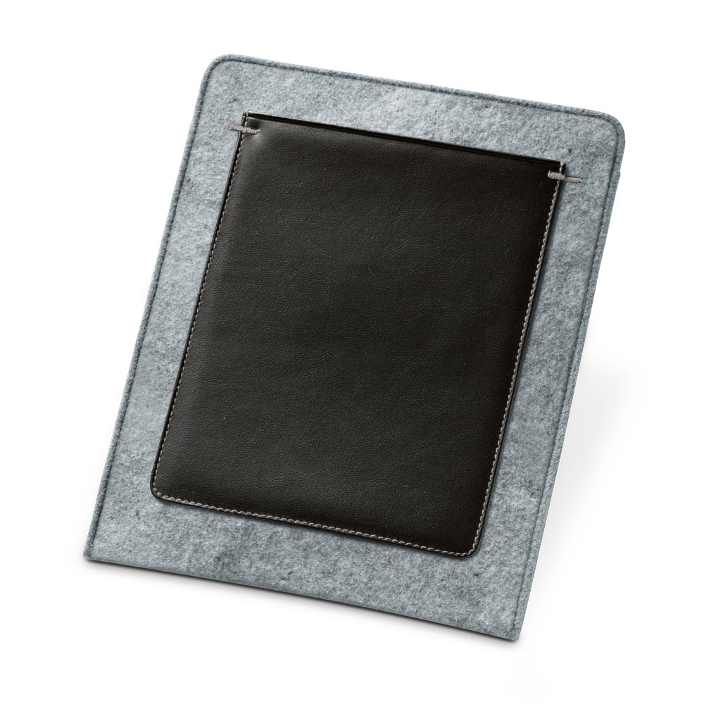 Bolsa de feltro para tablet na cor Cinza claro, personalizada com a logo da empresa