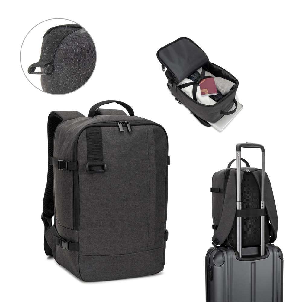 Mochila de cabine 20 litros para notebook 14" em RPET 600D personalizada com a logo da empresa
