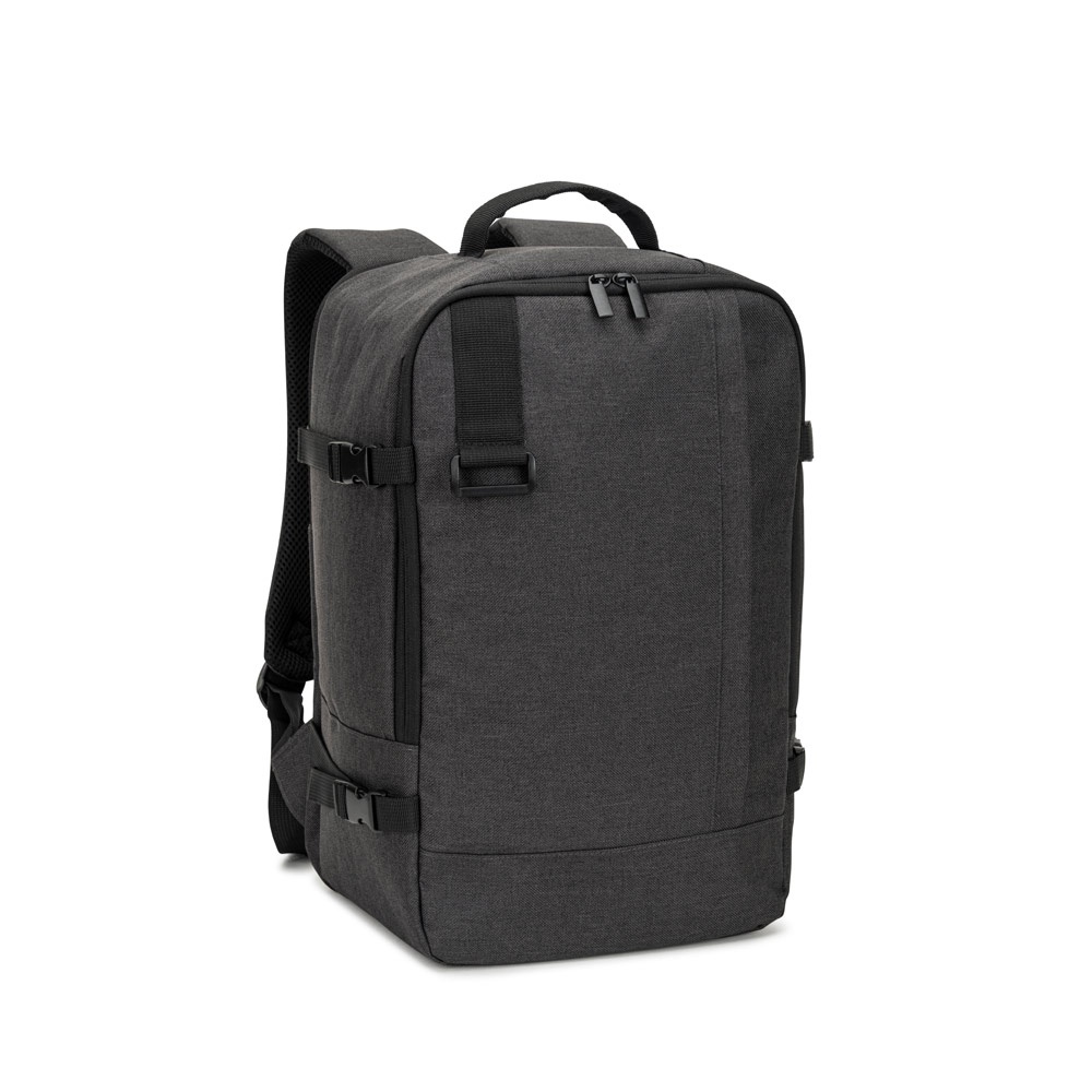 Mochila de cabine 20 litros para notebook 14" em RPET 600D na cor Cinza escuro, personalizada com a logo da empresa