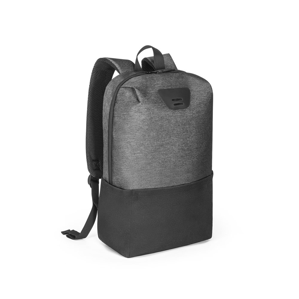 Mochila para notebook 15,6" 17 litros em 300D de acabamento brilhante na cor Preto, personalizada com a logo da empresa