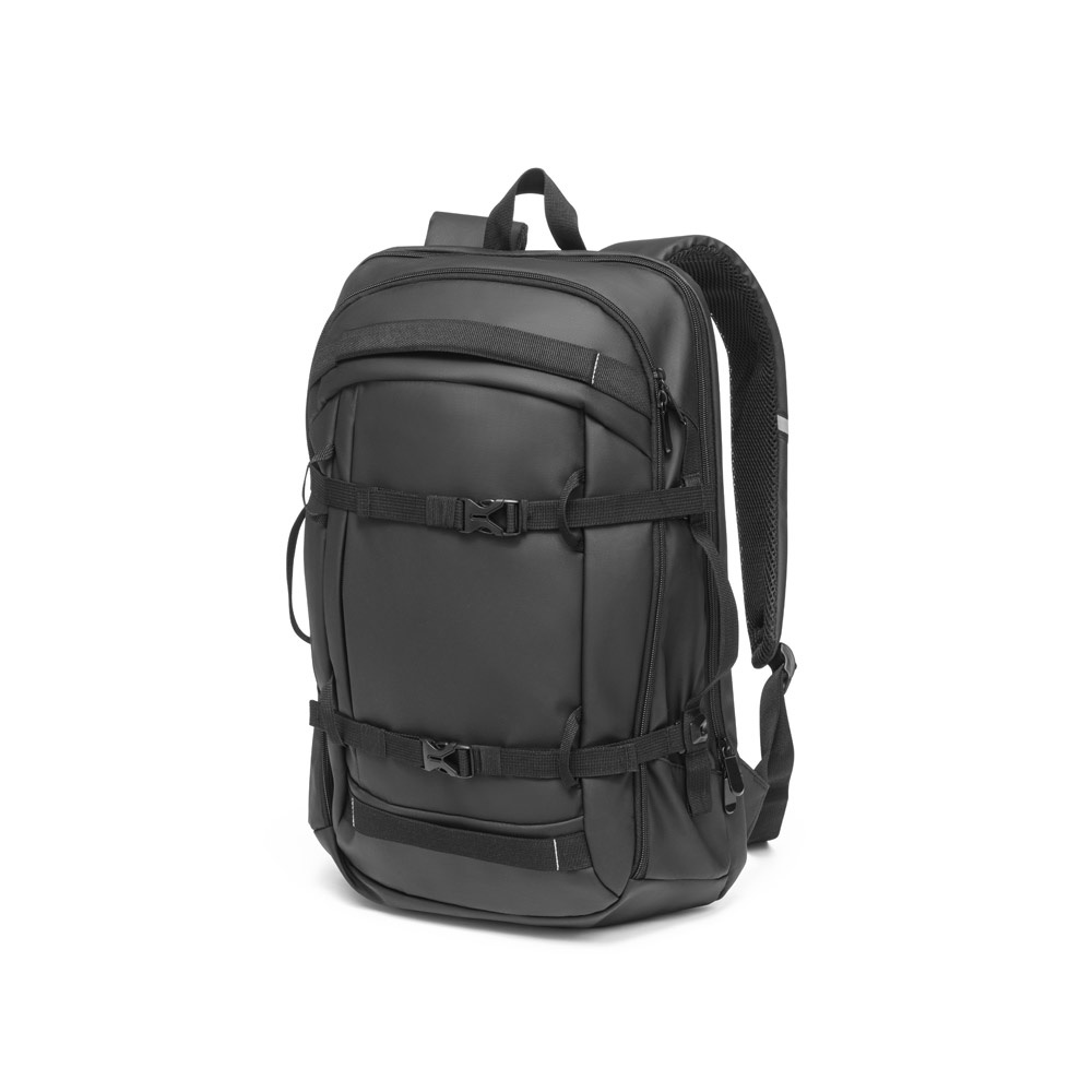 Mochila para notebook 17,3" 21 litros em RPET 900D resistente à água na cor Preto, personalizada com a logo da empresa
