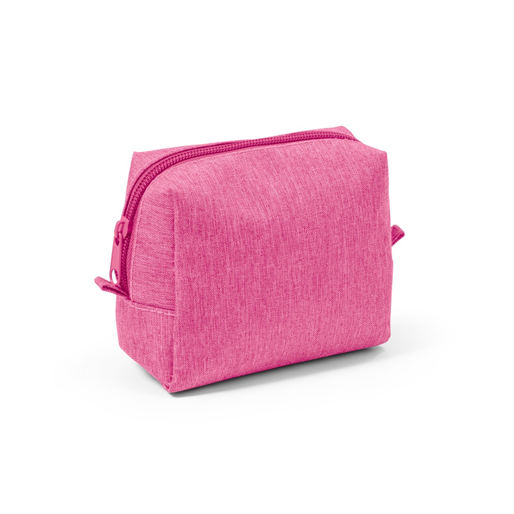 Bolsa de cosméticos em 300D personalizada com a logo da empresa, na cor rosa