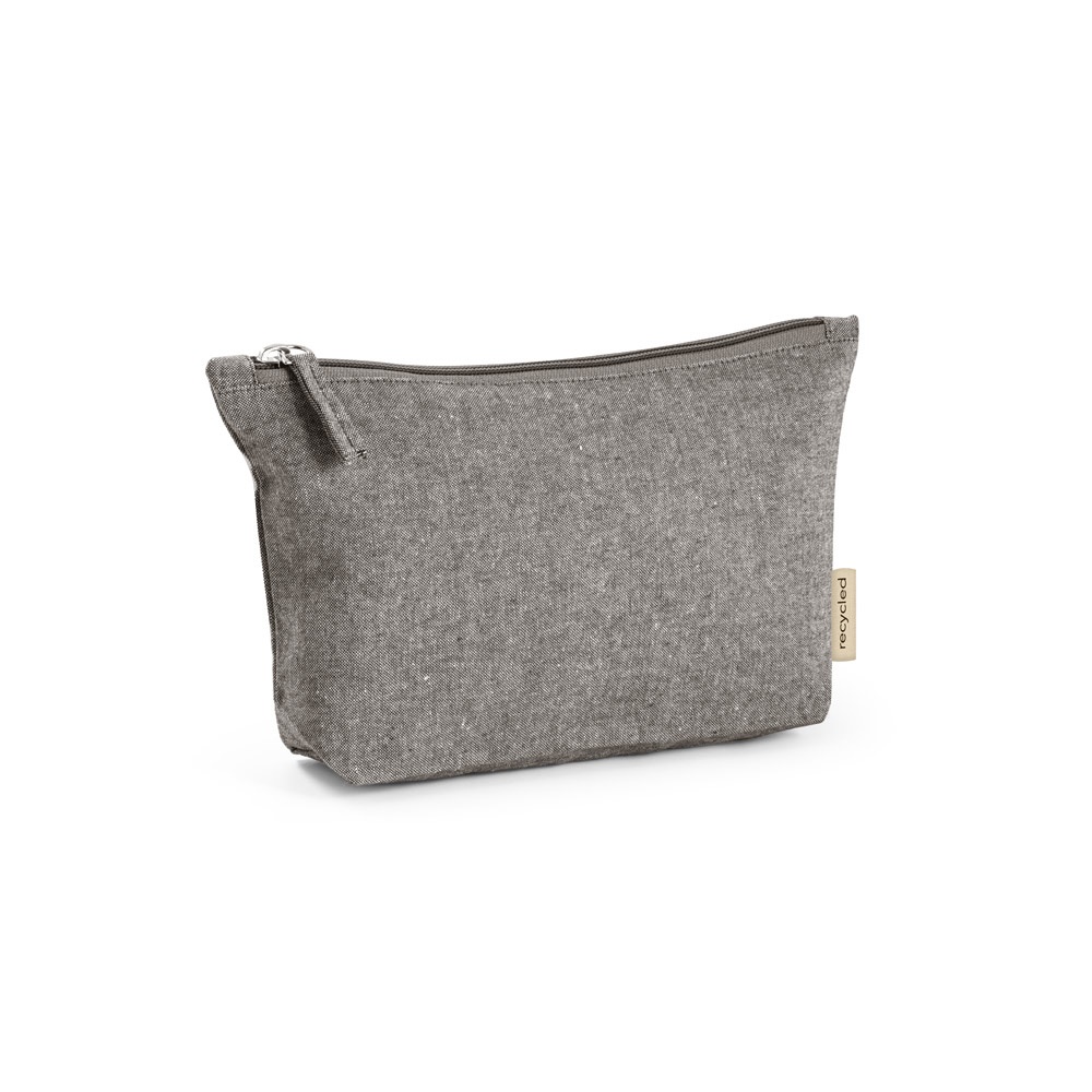 Bolsa multifunções em algodão reciclado 140 g/m² média (20 x 12,5 cm) na cor Preto, personalizada com a logo da empresa