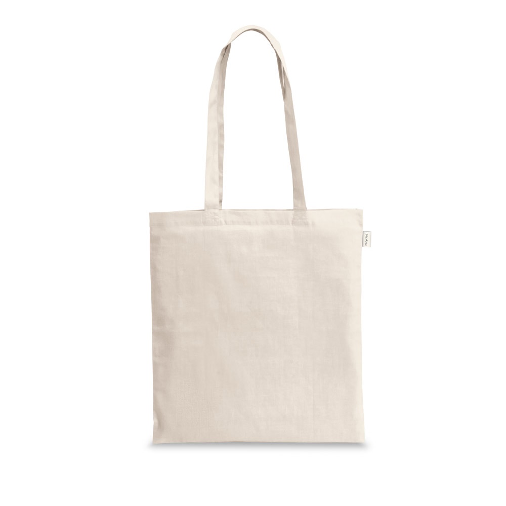 Sacola em 100% algodão reciclado (180 g/m²) na cor Natural claro, personalizada com a logo da empresa