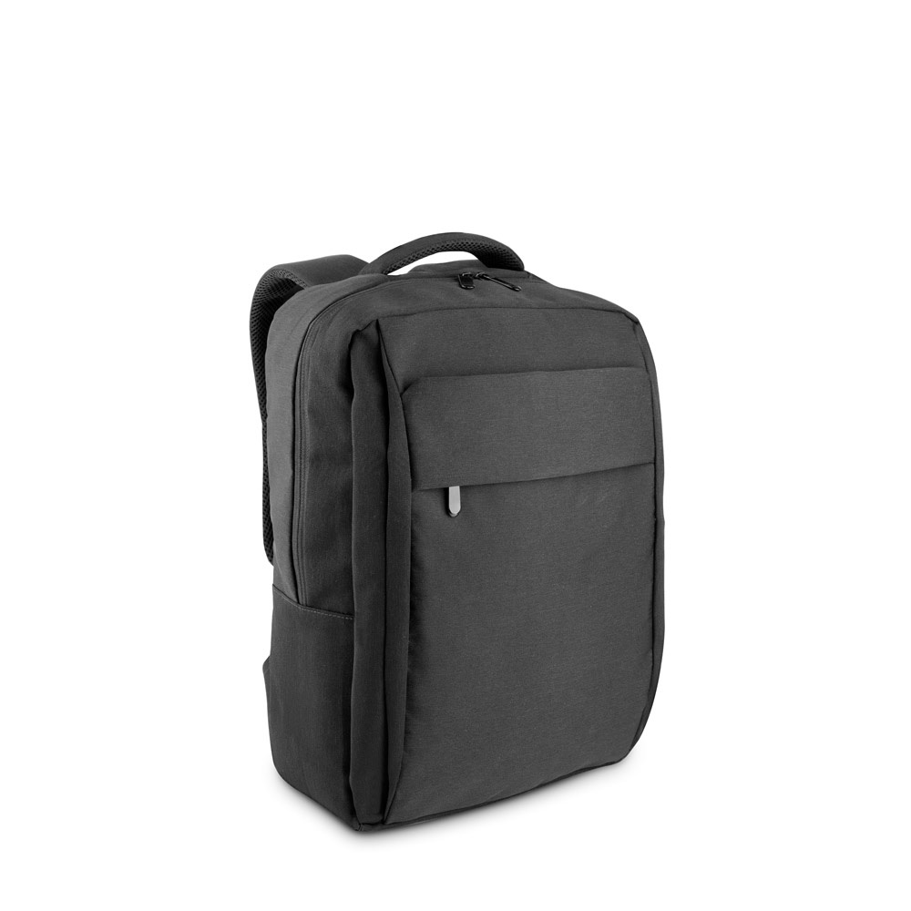 Mochila para notebook 15,6" 18 litros em RPET 300D toda almofadada na cor Cinza escuro, personalizada com a logo da empresa