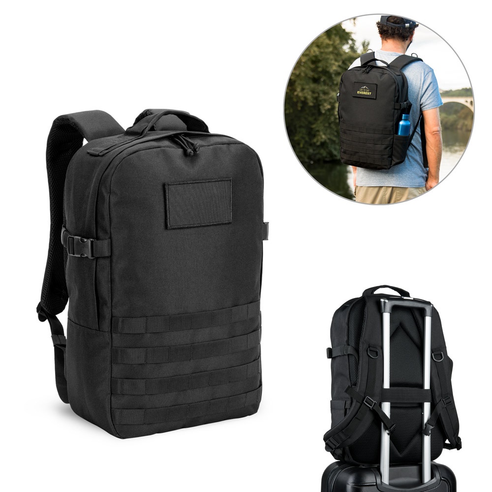 Mochila estilo militar 21 litros para notebook 17,3" em RPET 600D personalizada com a logo da empresa