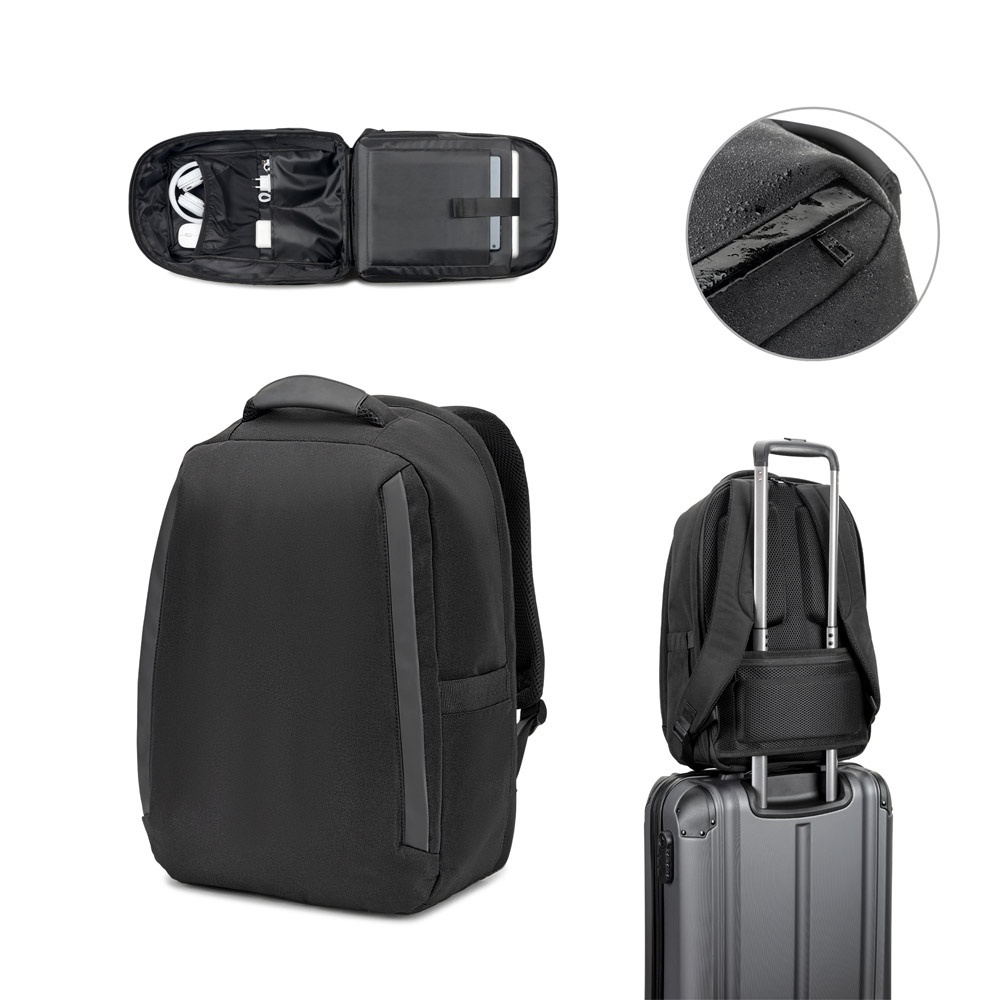 Mochila antirroubo 20 litros para notebook 17,3" em RPET 600D personalizada com a logo da empresa