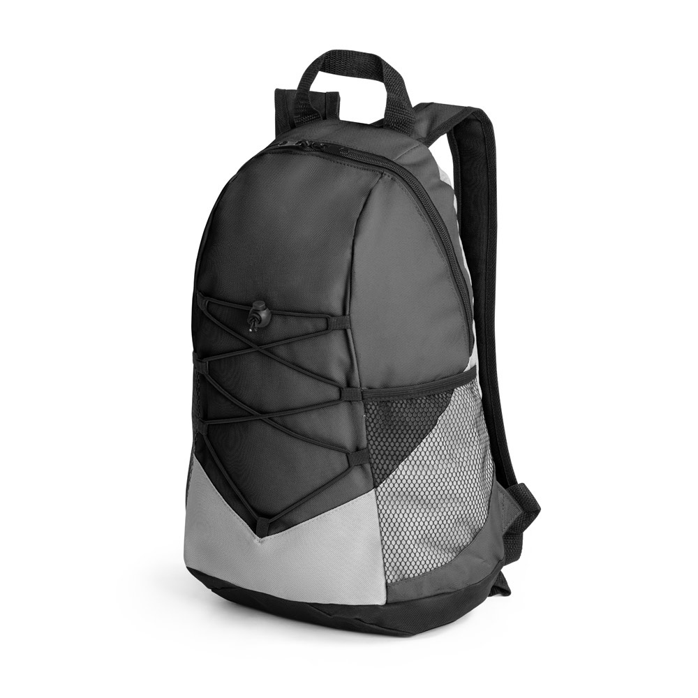 Mochila em 600D (15 litros) na cor Preto, personalizada com a logo da empresa