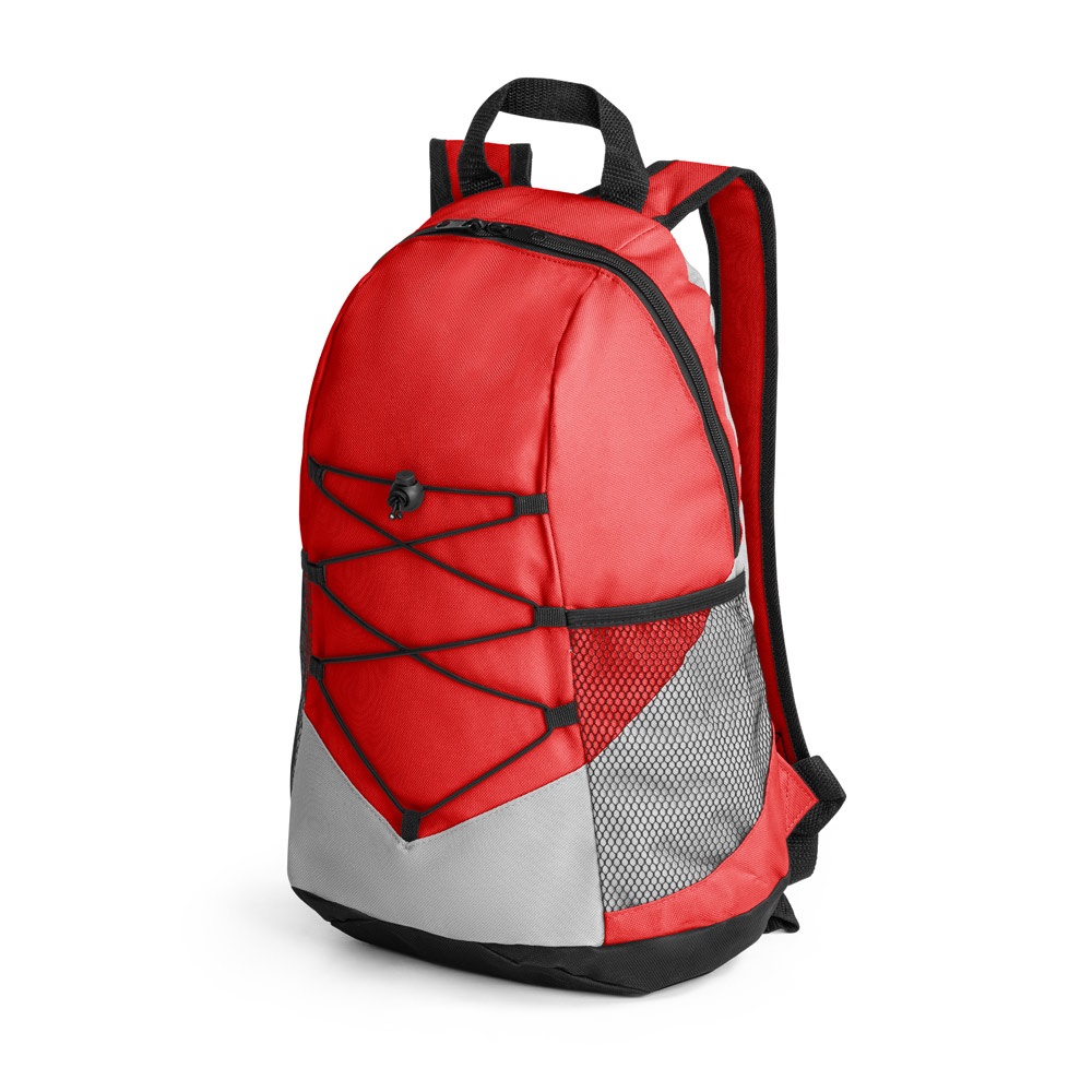 Mochila em 600D (15 litros) personalizada com a logo da empresa, na cor vermelho
