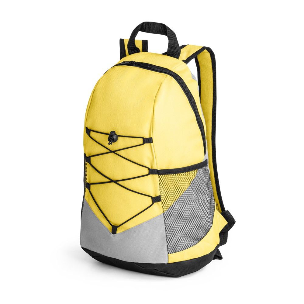 Mochila em 600D (15 litros) personalizada com a logo da empresa, na cor amarelo