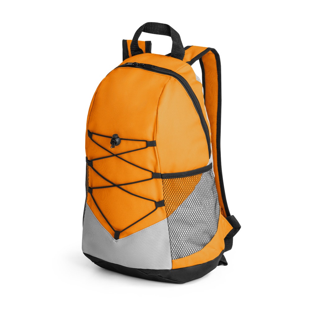 Mochila em 600D (15 litros) personalizada com a logo da empresa, na cor laranja