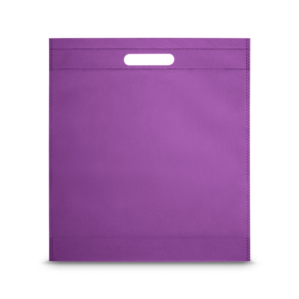 Sacola em non-woven (80 g/m²) (35,5 x 39 x 8,5 cm) personalizada com a logo da empresa, na cor roxo