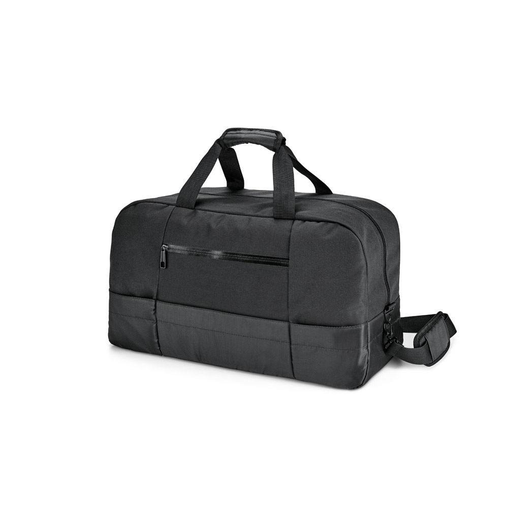 Bolsa esportiva executiva 30 litros em jacquard 840D e 300D na cor Preto, personalizada com a logo da empresa