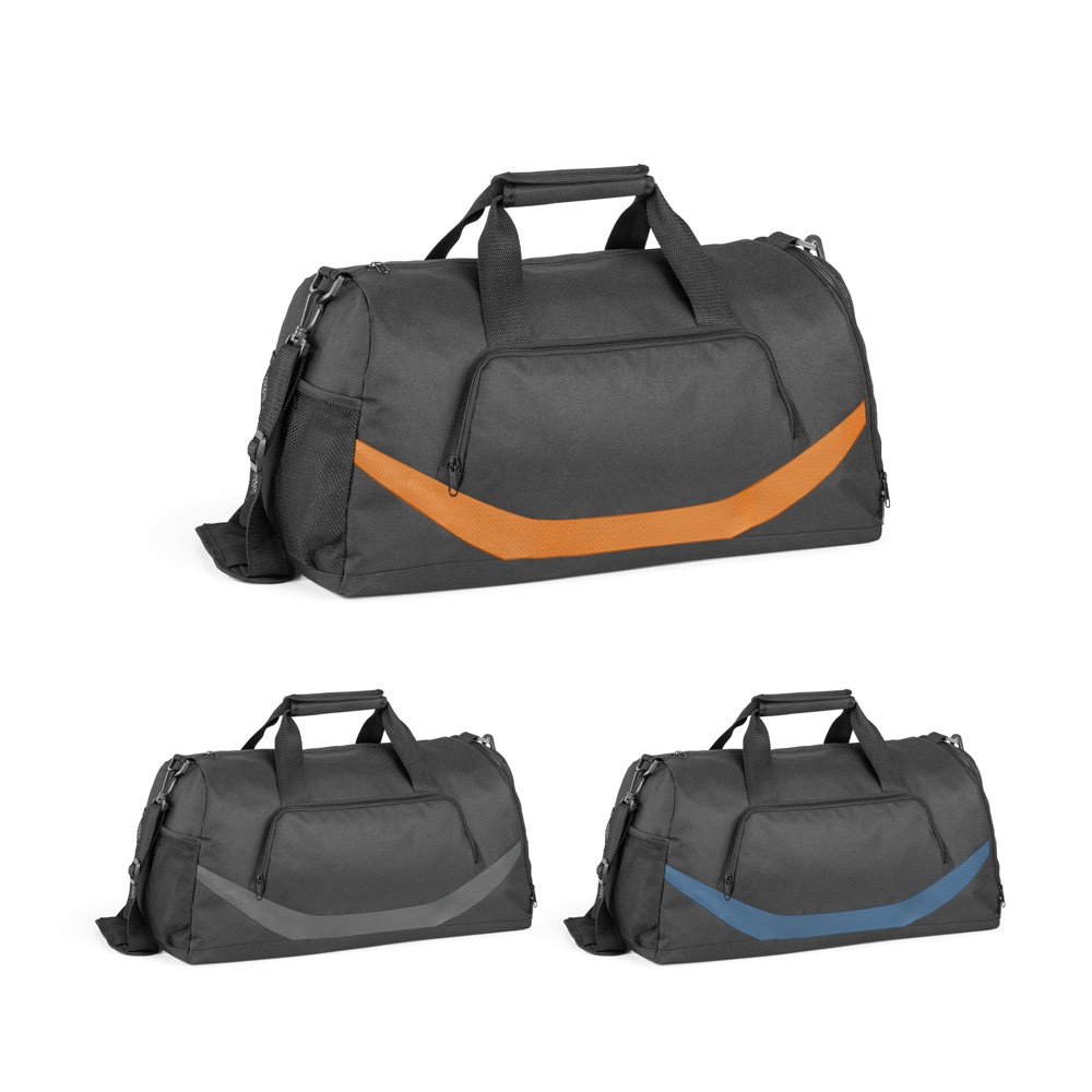 Bolsa esportiva 35 litros em 300D e 1680D com fundo semi-rígido personalizada com a logo da empresa
