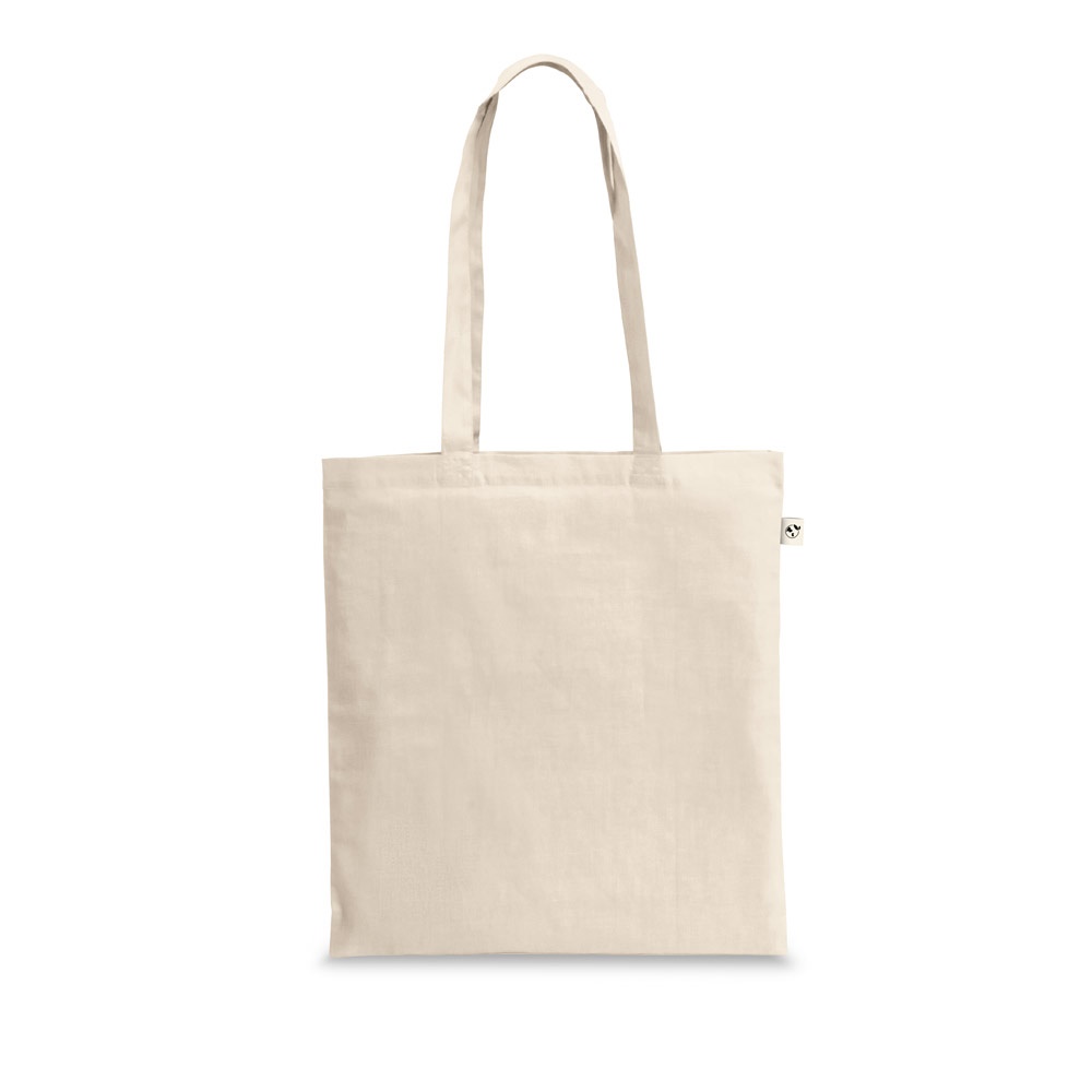 Sacola 100% algodão orgânico (180 g/m²) na cor Natural claro, personalizada com a logo da empresa