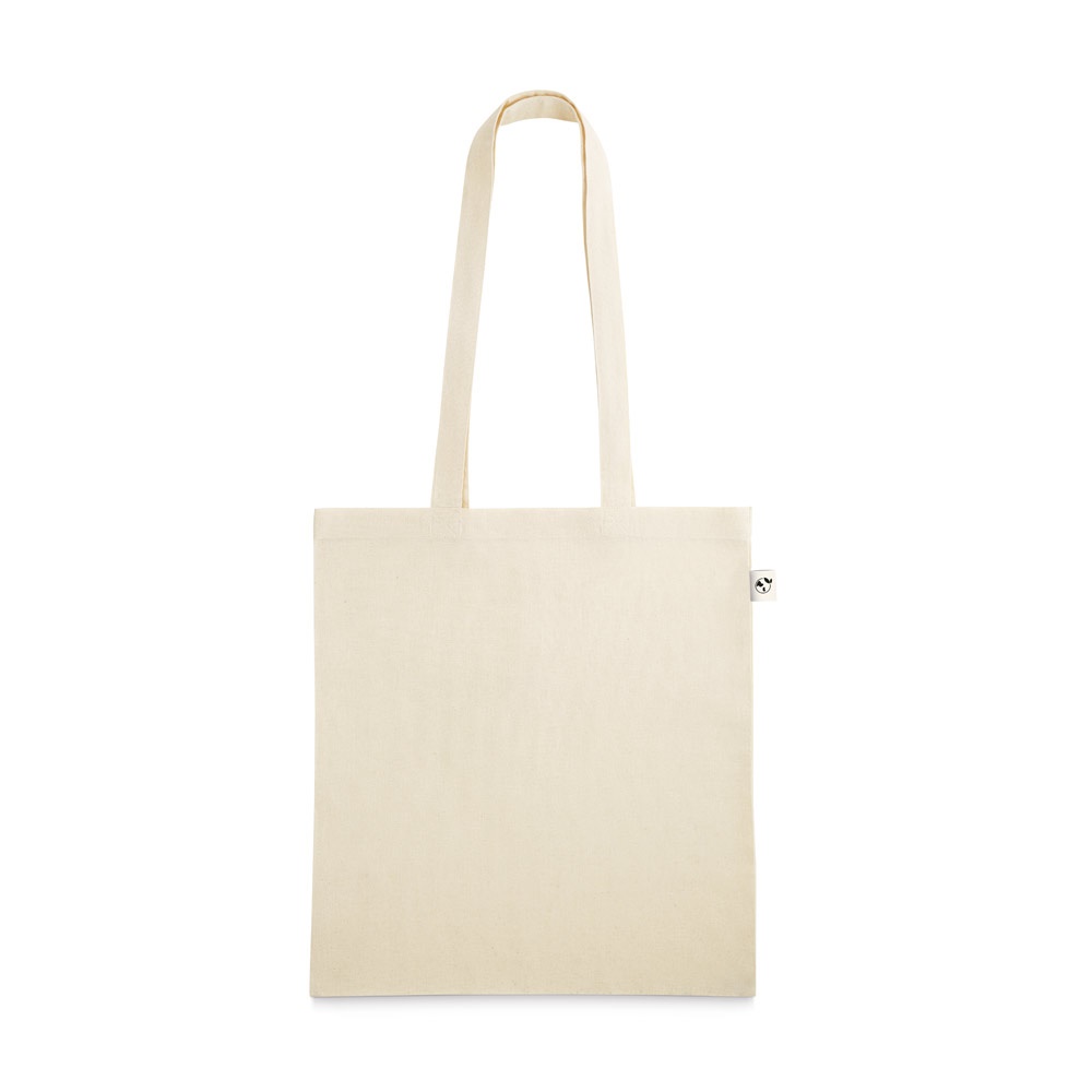 Sacola 100% algodão orgânico (140 g/m²) na cor Natural claro, personalizada com a logo da empresa