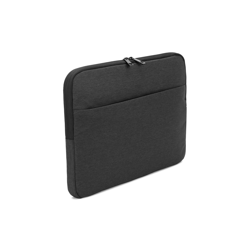 Pasta para notebook 14" em poliéster reciclado 600D na cor Cinza escuro, personalizada com a logo da empresa