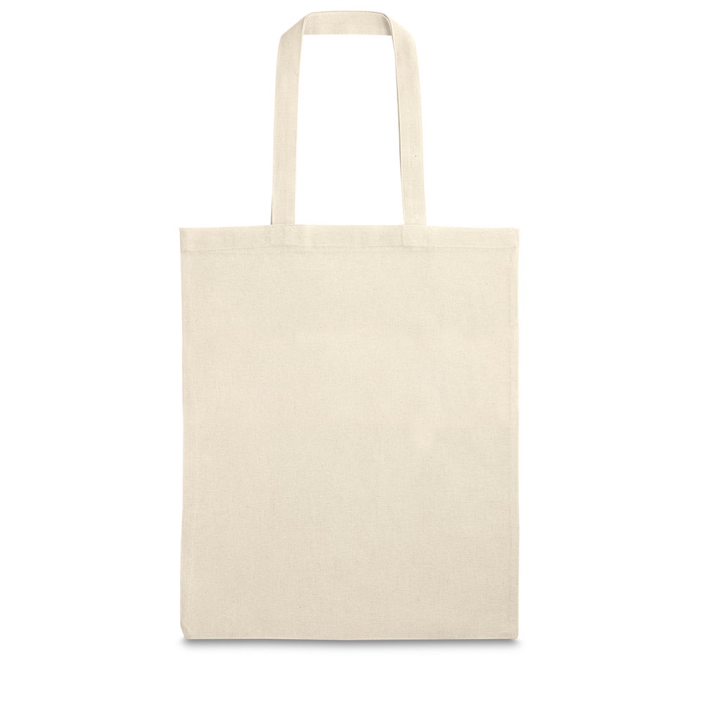 Sacola 100% algodão (120 g/m²) com alças de 60 cm na cor Natural claro, personalizada com a logo da empresa