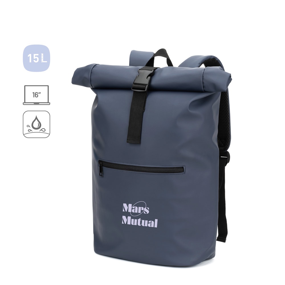 Mochila "roll top" em PU com bolso para notebook (16") personalizada com a logo da empresa