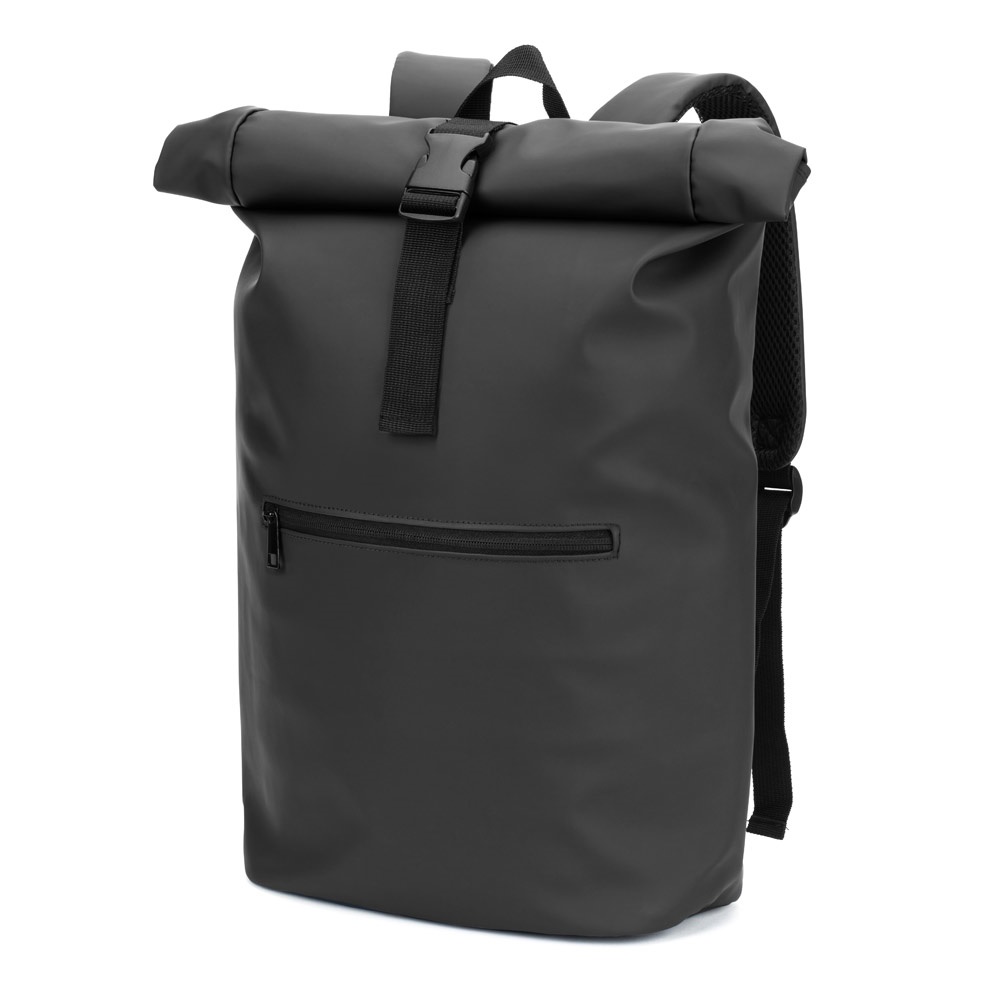 Mochila "roll top" em PU com bolso para notebook (16")