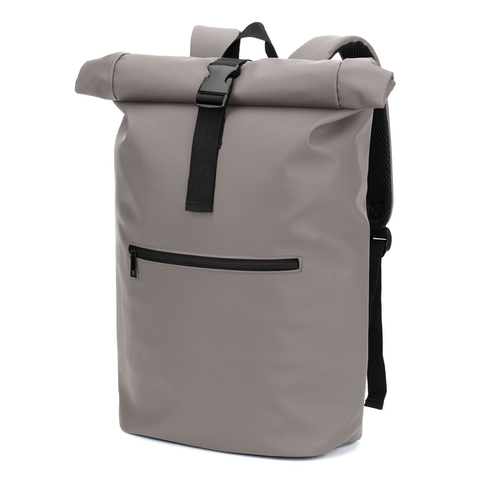Mochila "roll top" em PU com bolso para notebook (16")