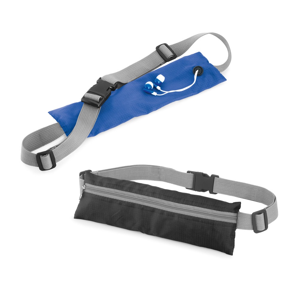 Pochete em 210D ripstop com saída para fone de ouvido personalizada com a logo da empresa