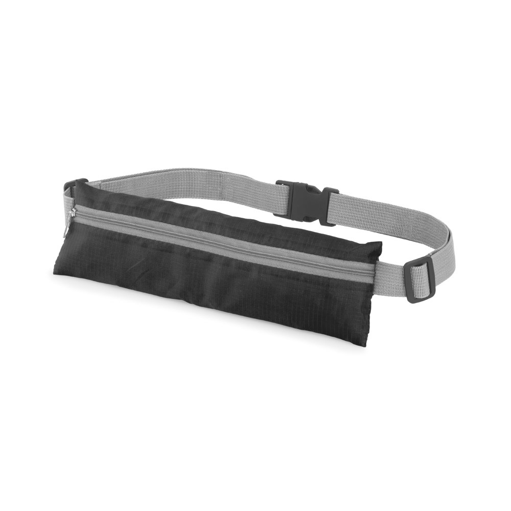 Pochete em 210D ripstop com saída para fone de ouvido na cor Preto, personalizada com a logo da empresa
