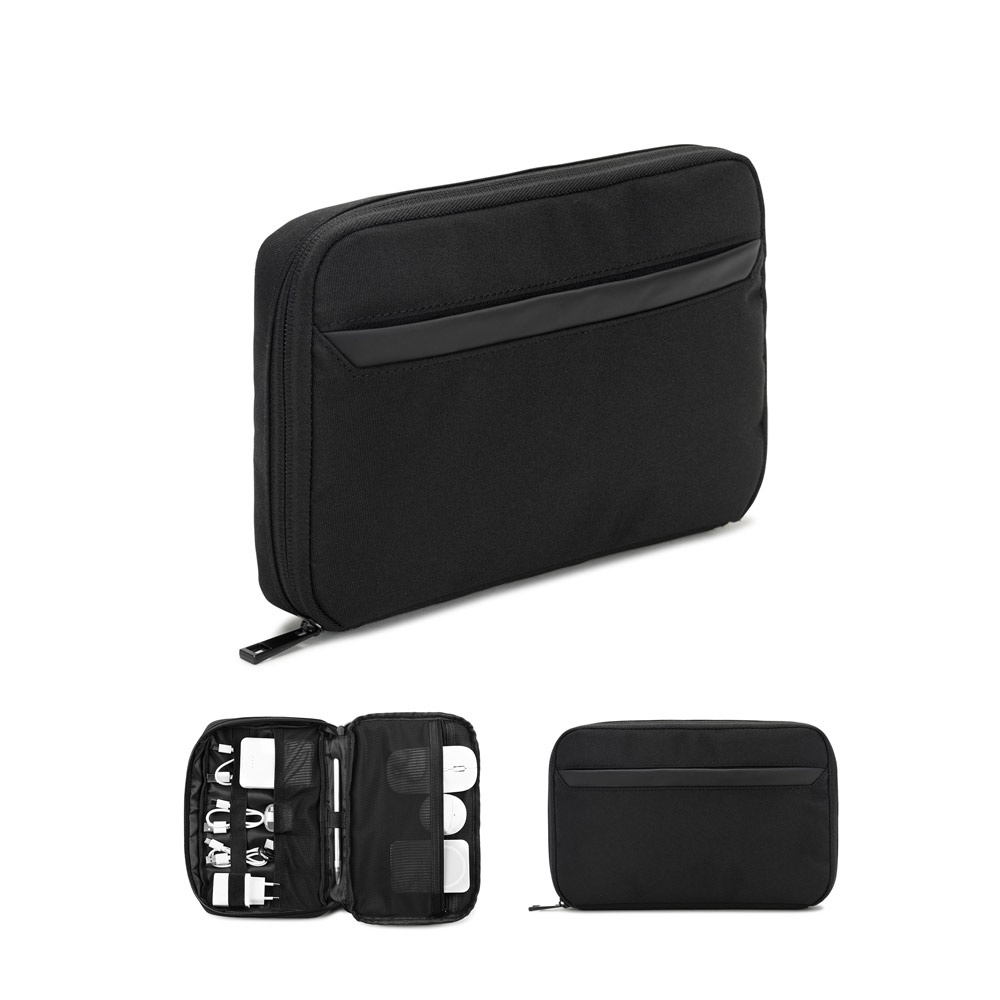 Bolsa organizadora espaçosa para acessórios tecnológicos em poliéster reciclado 600D twill, foto 1