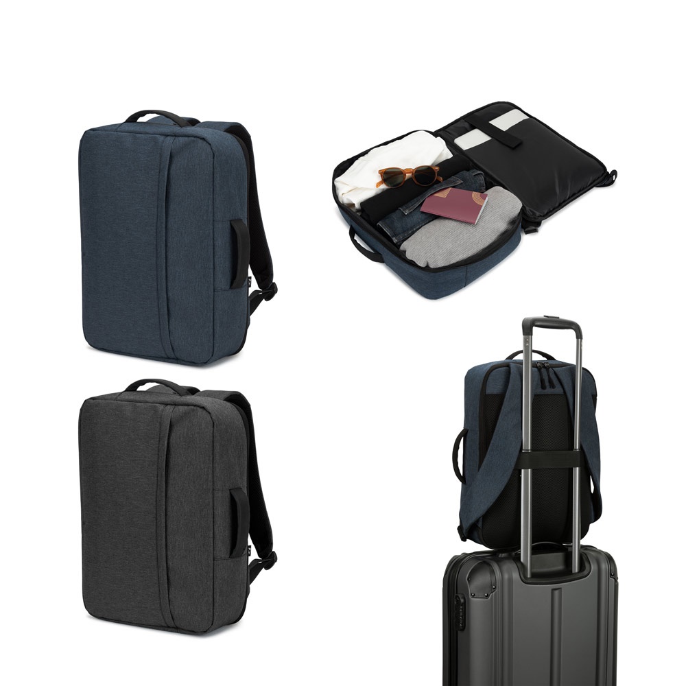 Mochila para notebook 15,6" 15 litros em RPET 300D de abertura total personalizada com a logo da empresa