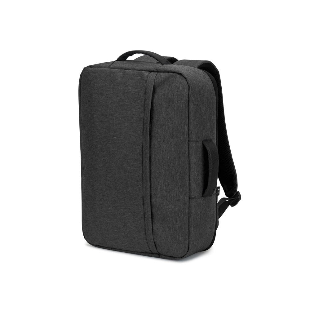 Mochila para notebook 15,6" 15 litros em RPET 300D de abertura total na cor Cinza escuro, personalizada com a logo da empresa