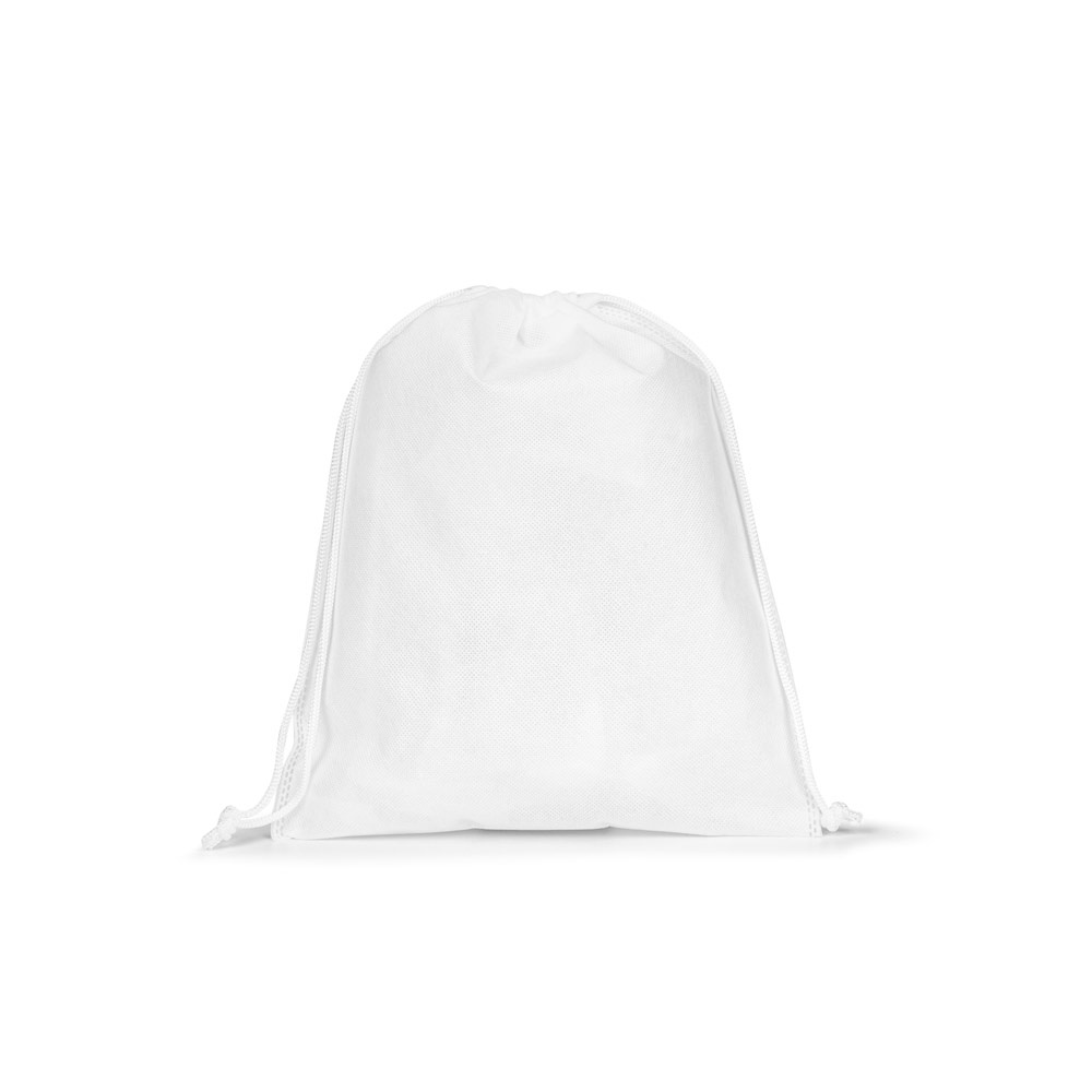 Sacola média em non-woven (60 g/m²) termo-selada personalizada com a logo da empresa, na cor branco