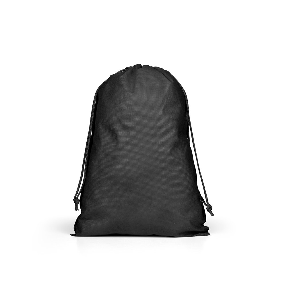 Sacola grande em non-woven (60 g/m²) termo-selada na cor Preto, personalizada com a logo da empresa