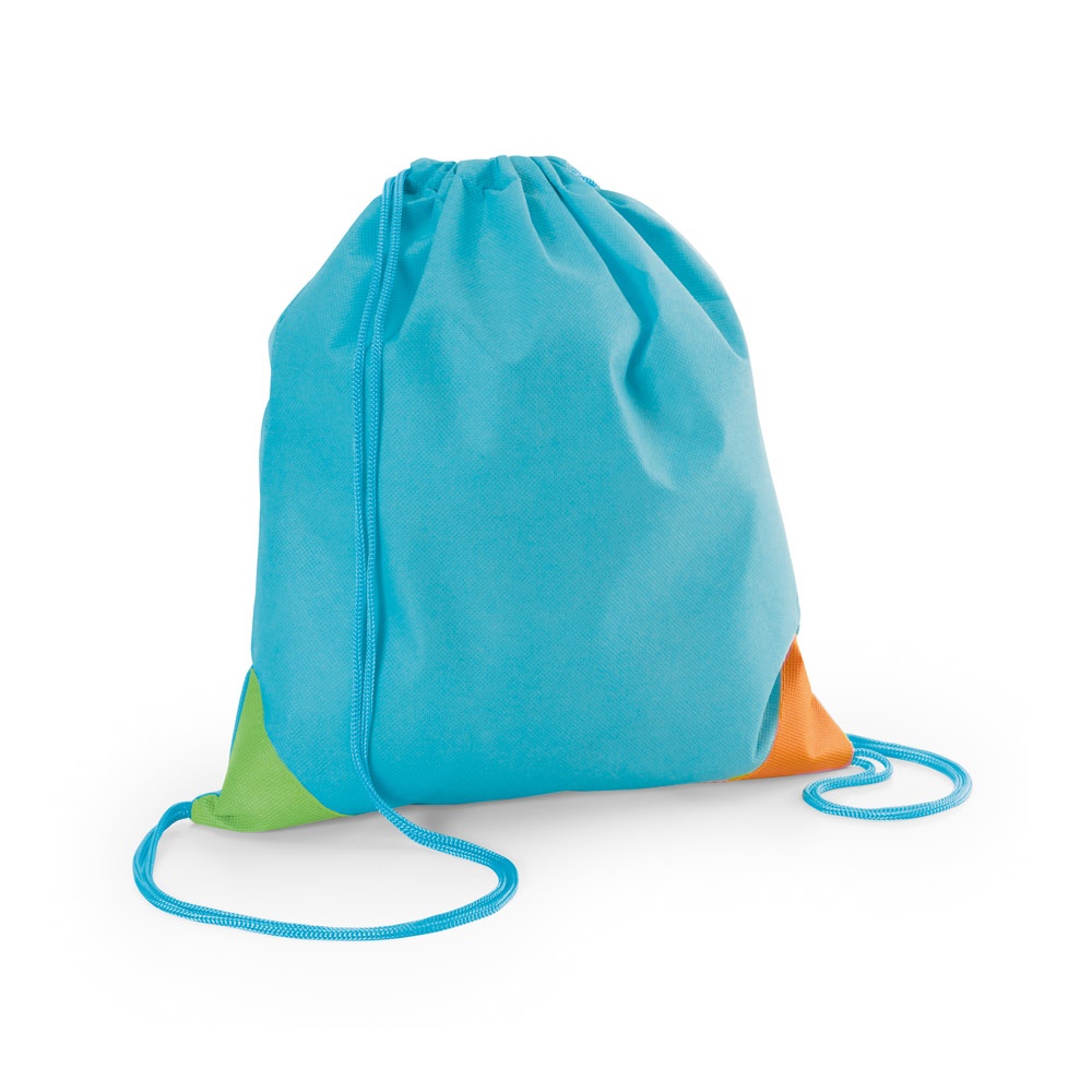 Sacola tipo mochila em non-woven (80 g/m²) (30 x 35 cm) na cor Azul claro, personalizada com a logo da empresa