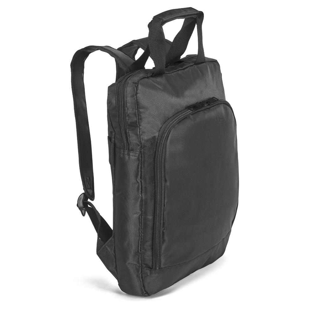 Mochila para notebook até 15" em 840D com bolso frontal e divisórias na cor Preto, personalizada com a logo da empresa