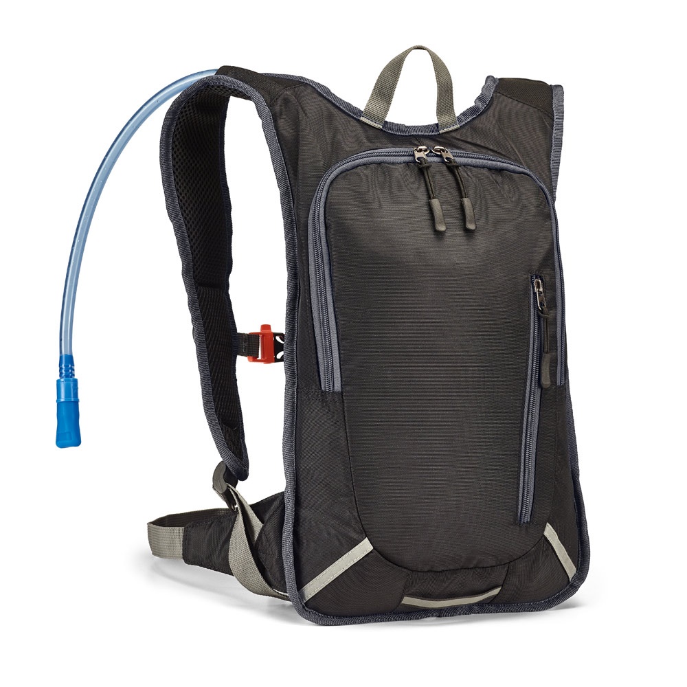 Mochila esportiva com reservatório de água em 420D 2 litros na cor Cinza, personalizada com a logo da empresa