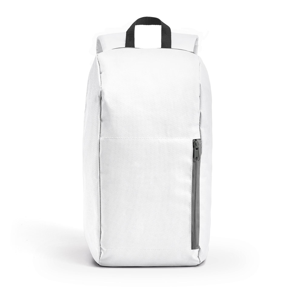 Mochila em 600D (10 litros) personalizada com a logo da empresa, na cor branco