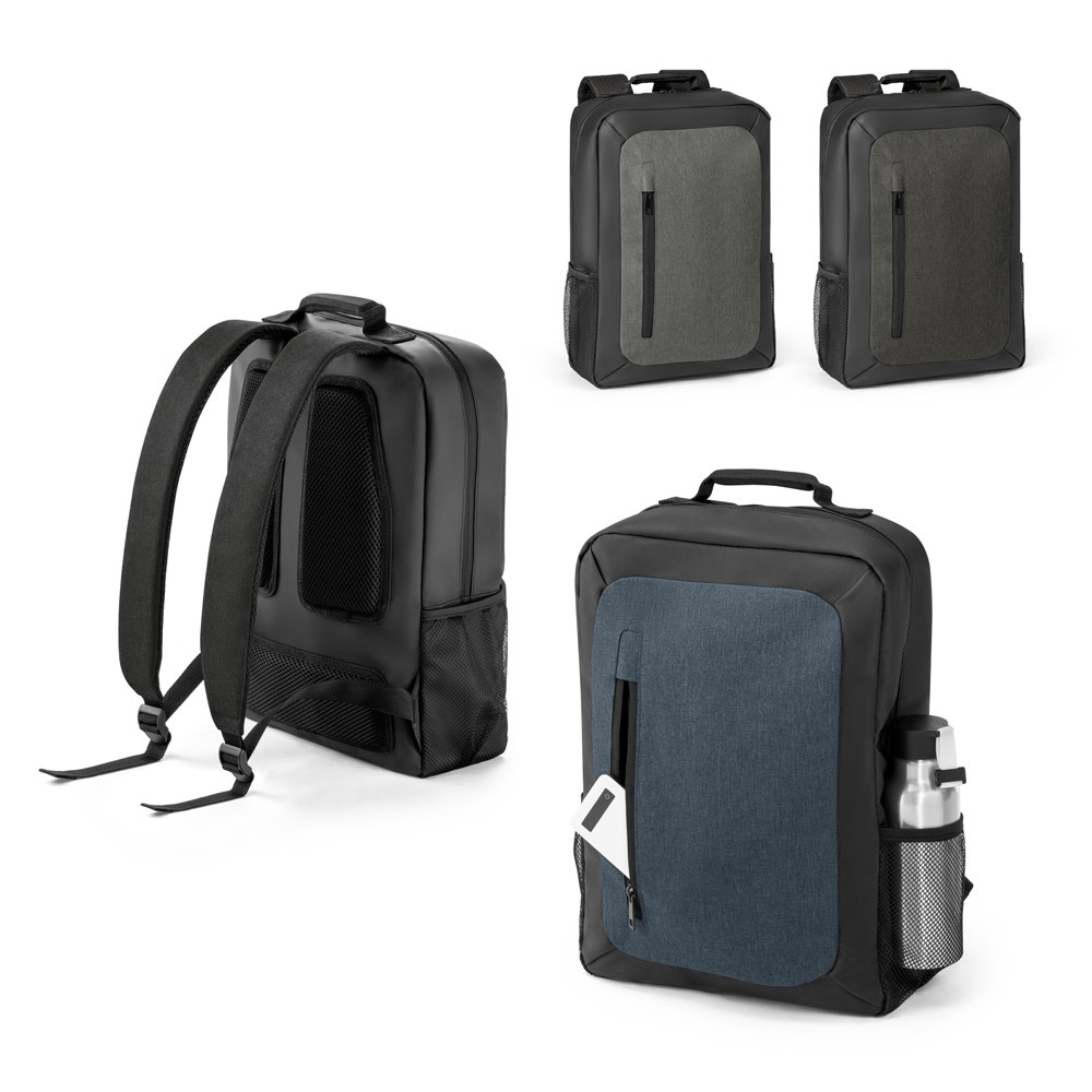 Mochila para notebook 15,6" 10 litros em 600D com bolsos em tela personalizada com a logo da empresa