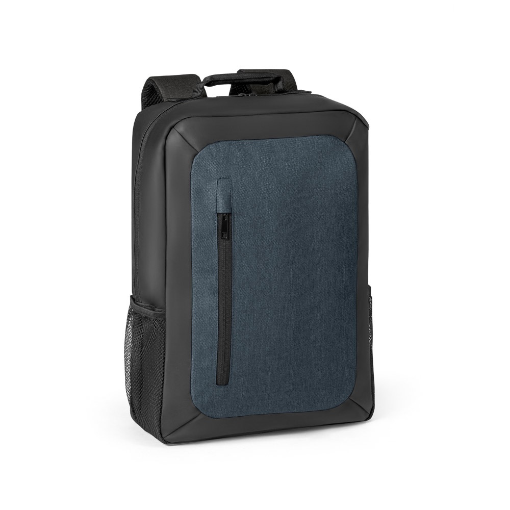 Mochila para notebook 15,6" 10 litros em 600D com bolsos em tela personalizada com a logo da empresa, na cor azul